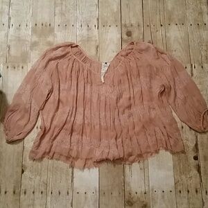 Free people One Gauze Flowy Top Pink Embroidered ANTHROPOLOGIE